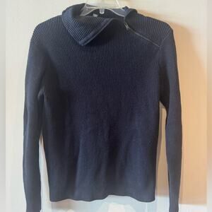 COS zip neckline ribbed sweater in navy size medium
